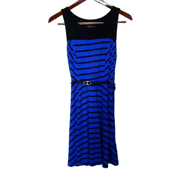 AB Studio Dresses & Skirts - Y2K A-Line Dress AB Studio Womens Stretch Sleeveless Fit Flare Striped Belted L